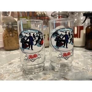 Two Vintage collectible Pepsi-Cola Glasses Horse Pulling Sleigh Winter Holiday